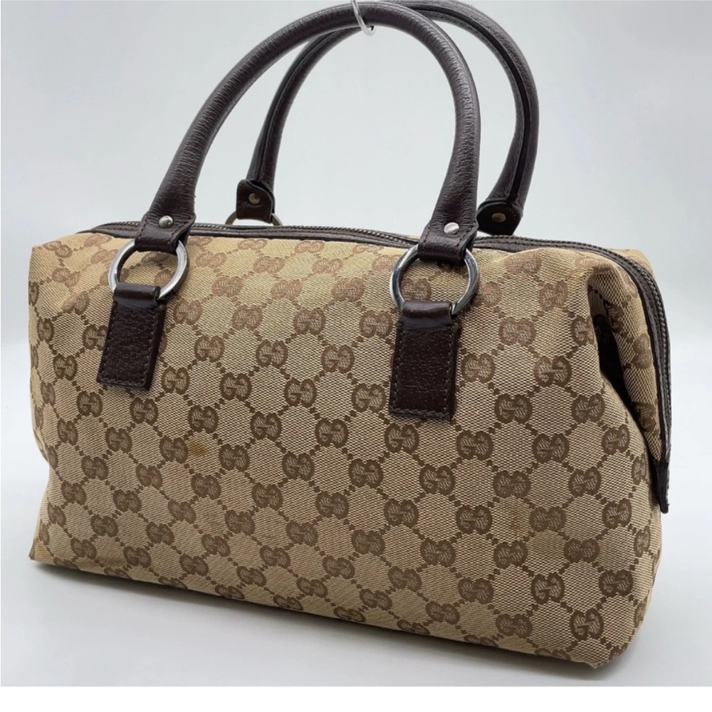 Gucci GG Canvas Leather mini Boston Beige and Brown Satchel white Dust bag. - Picture 5 of 14